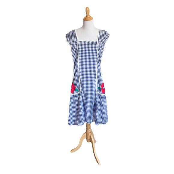 Vintage Nana Lou Gingham Apron Floral Cottagecore Country Prairie Full Apron - Picture 1 of 8